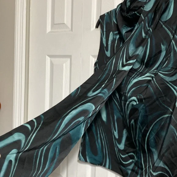 Worthington NWT black & green blouse top shirt size LARGE - Picture 4 of 12